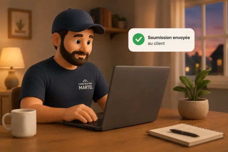 Entrepreneur à son bureau, soumission envoyée